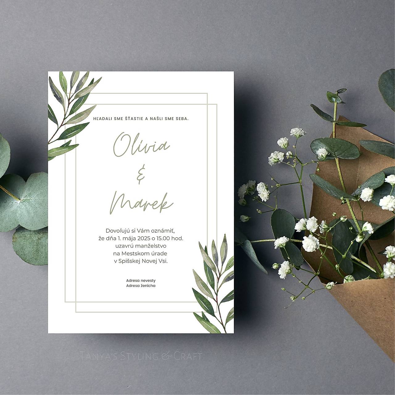 Prírodné svadobné oznámenie