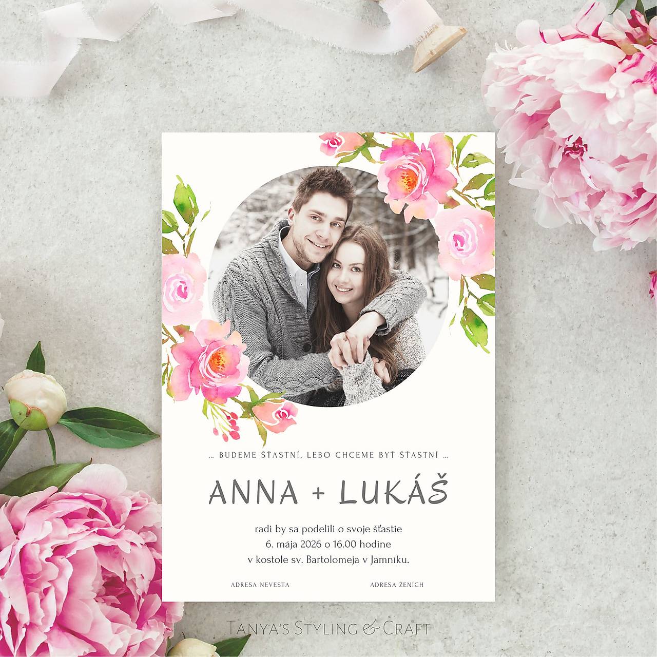 Kvetinkové svadobné oznámenie