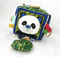 Hračky - Textilná úchopová kocka (Panda) - 14943812_