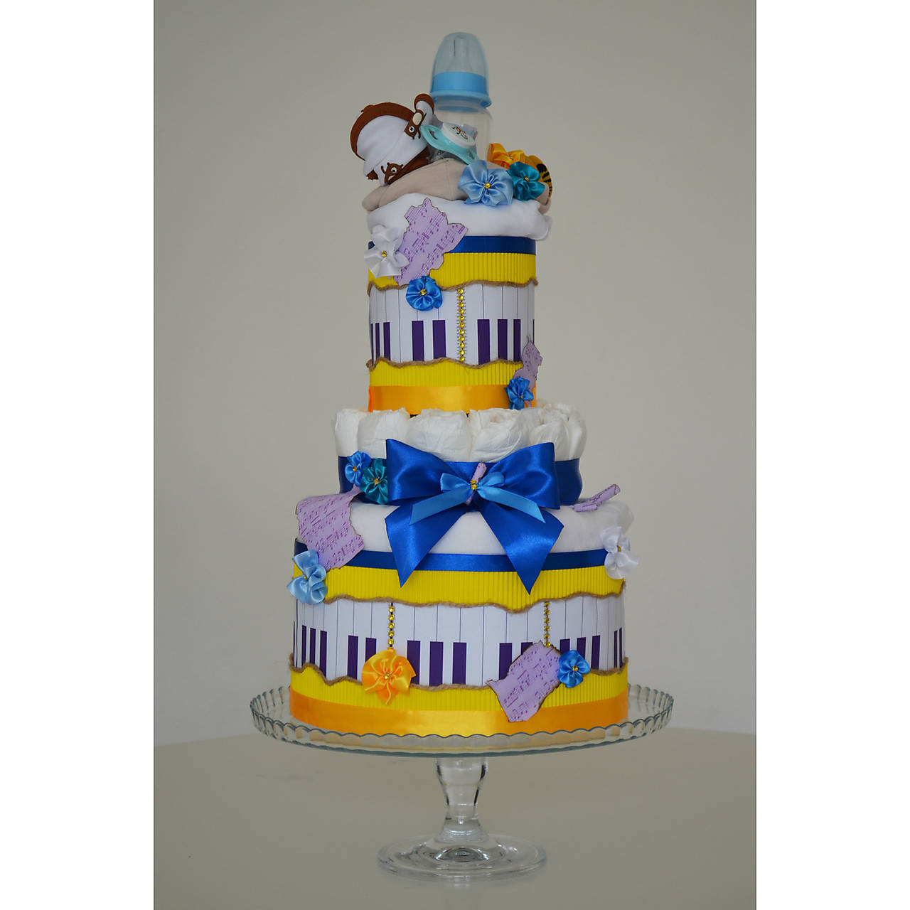 Plienková torta veľká - KLAVÍR (Veľkosť plienok č.3 (4 - 9kg) - pre chlapca)