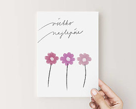 Papiernictvo - Narodeninová pohľadnica Všetko najlepšie - Ružové kvety - 14944305_
