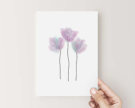 Papiernictvo - Jemná kvetinová pohľadnica - Fialové kvety - 14944348_