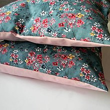 Úžitkový textil - Ružové kvietky na tyrkysovej s ružovou /40x40cm/ - 14946031_