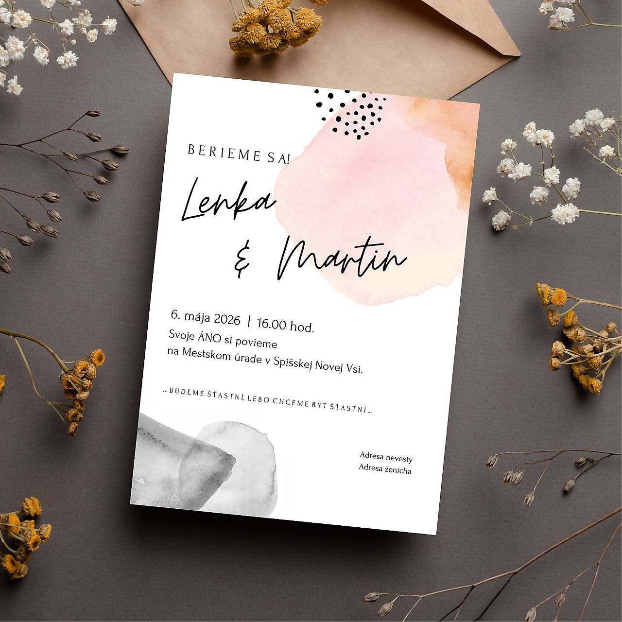 Akvarelové svadobné oznámenie