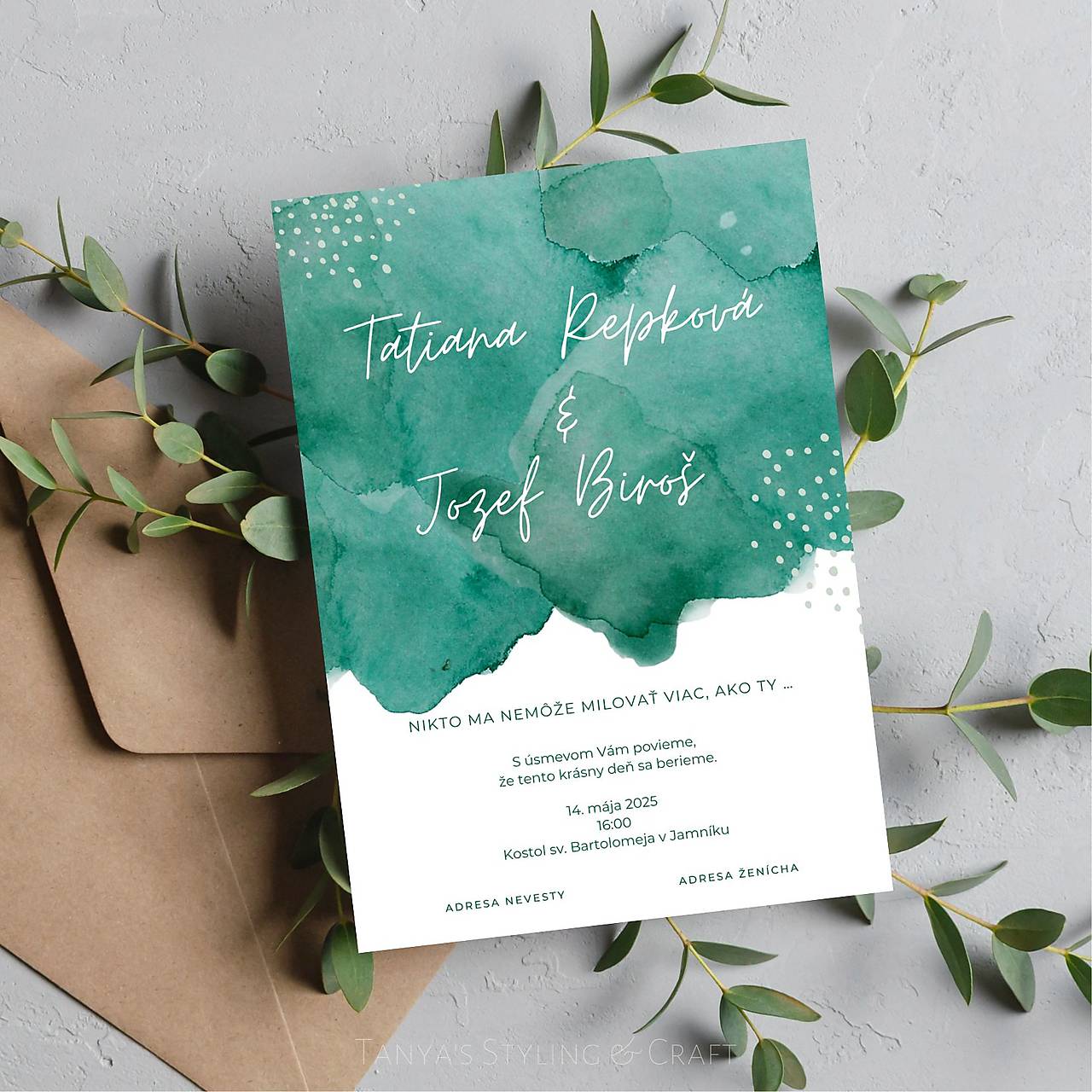 Akvarelové svadobné oznámenie