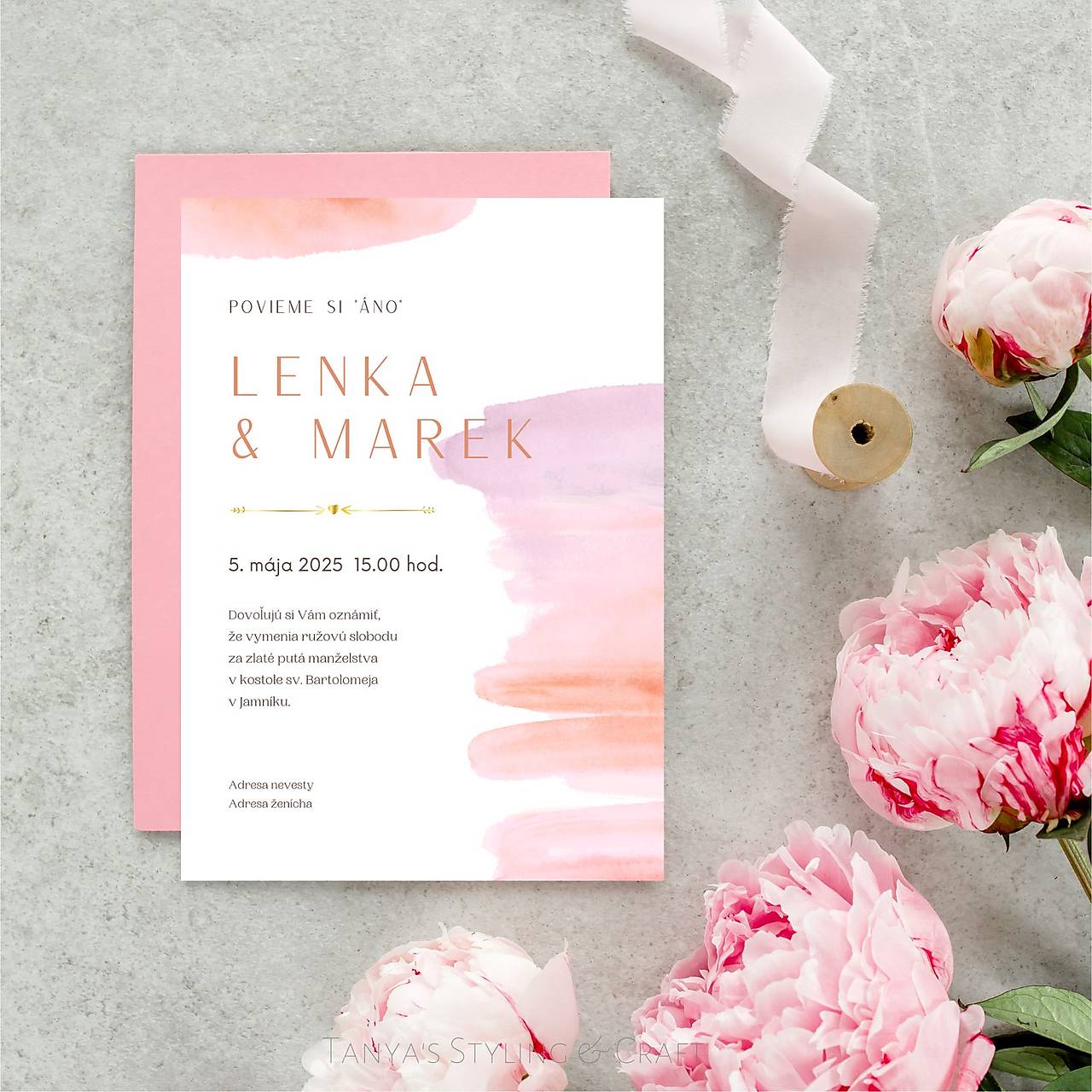 Akvarelové svadobné oznámenie