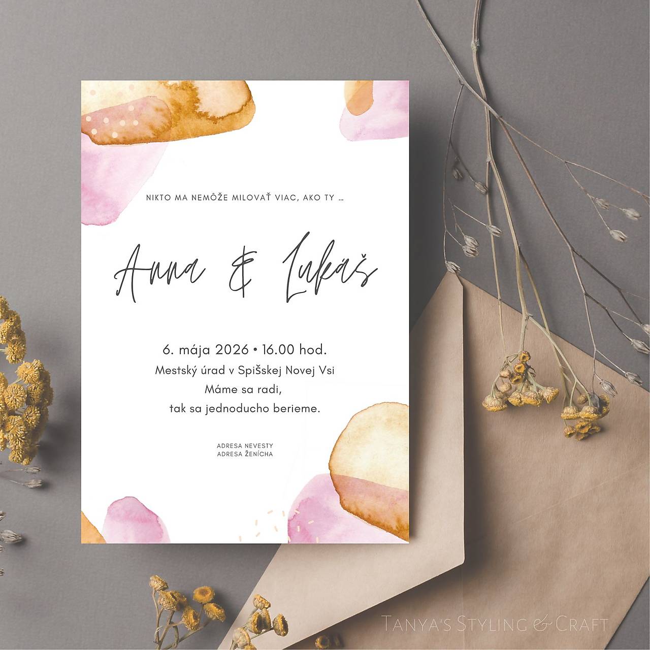 Akvarelové svadobné oznámenie