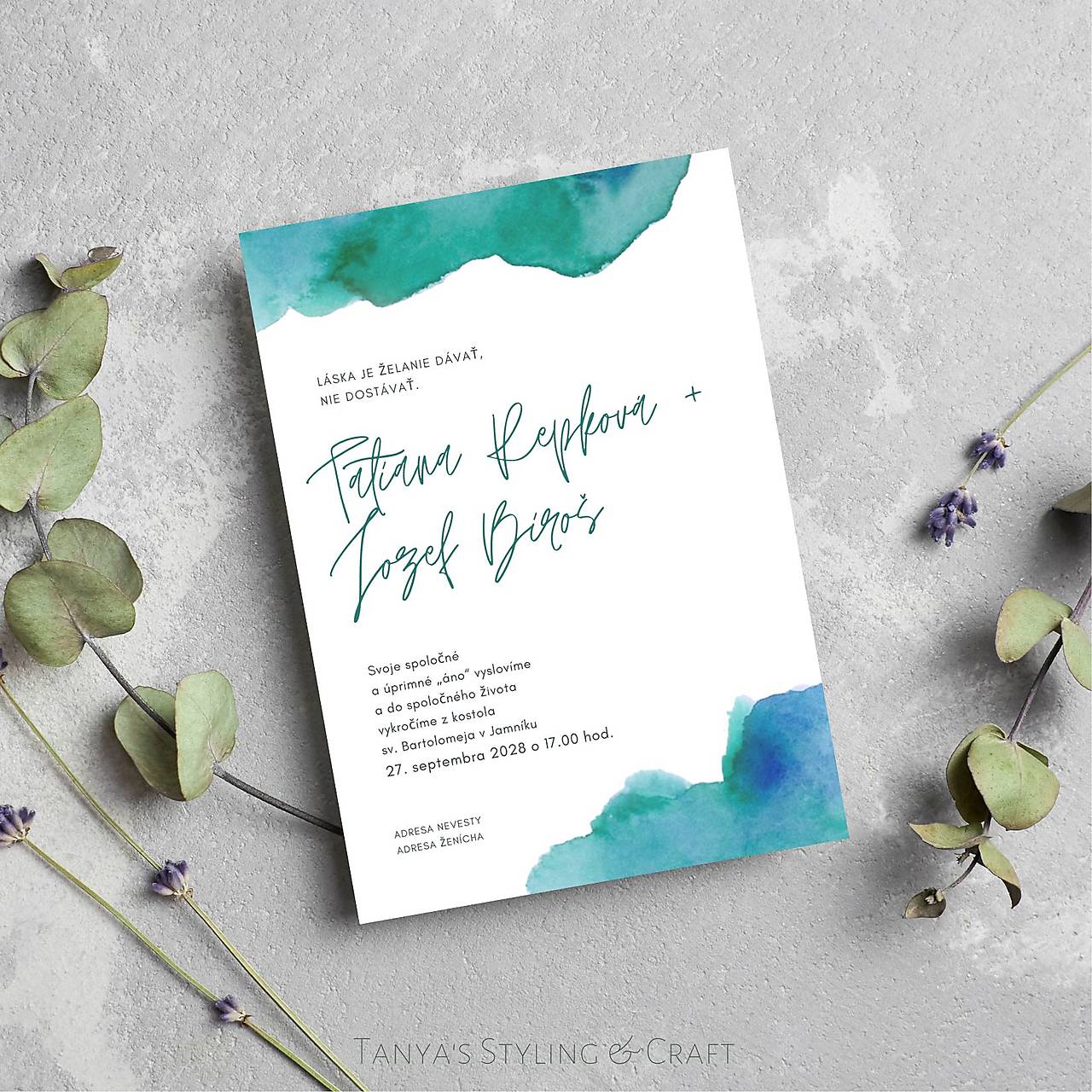 Akvarelové svadobné oznámenie