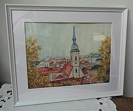 Obrazy - Jeseň v Bratislave (akvarel) (biely rám) - 14949802_