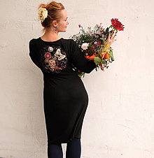 Šaty - "Černá květomluva s La Muerte", extrapružné trikošaty - 14952962_