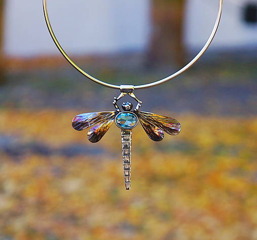 Náhrdelníky - Nerezový náhrdelník... " Blue dragonfly " - 14953990_