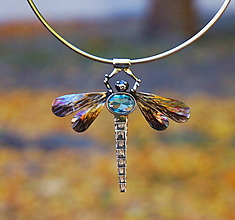 Náhrdelníky - Nerezový náhrdelník... " Blue dragonfly " - 14953990_