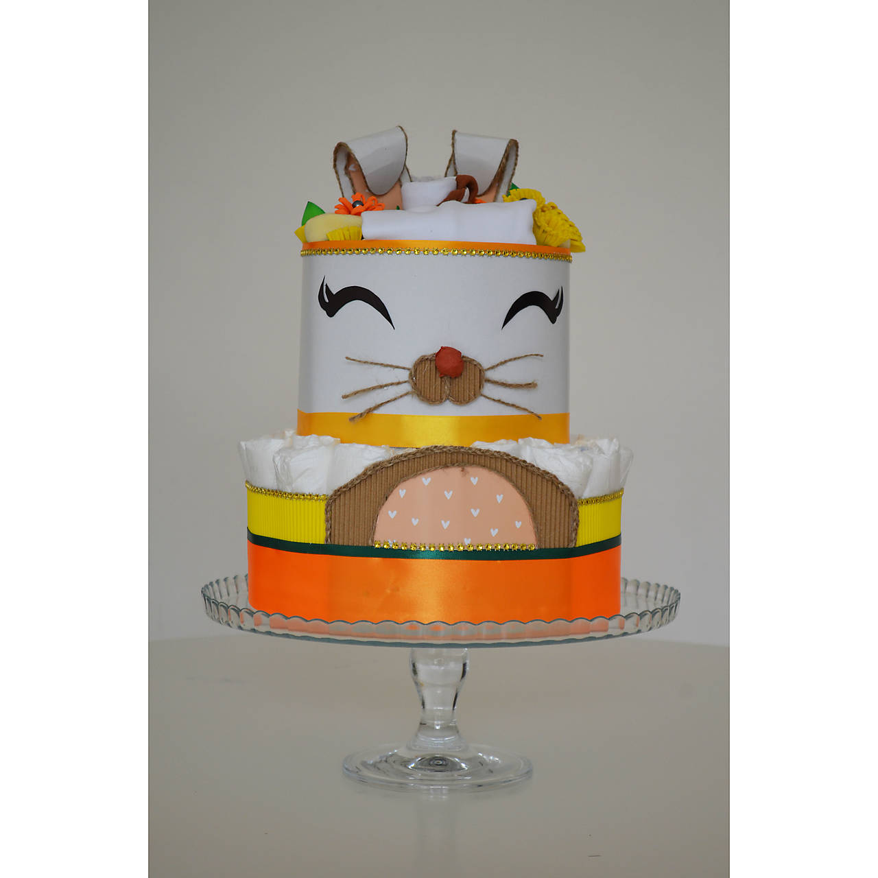 Plienková torta ZAJAČIK (pre chlapca - veľkosť plienok č.0 (do 2,5kg))