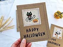 Papiernictvo - Výpredaj - Vyšívaná pohľadnica Halloween "čierna mačka" - znížená cena - 14954751_
