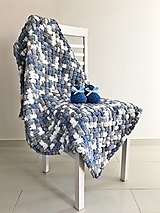 Detský textil - Puffy deka do kočíka 100x80cm bielo-šedo-modrá - 14953913_