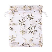 Obalový materiál - Organzové vrecúška vianočné 9x7cm (biela so zlatými vzormi) - 14957437_