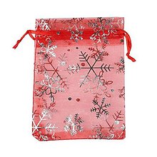 Obalový materiál - Organzové vrecúška vianočné 9x7cm (červená so striebornými vzormi) - 14957439_