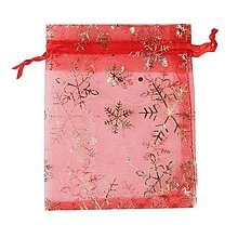 Obalový materiál - Organzové vrecúška vianočné 9x7cm (červená so zlatými vzormi) - 14957440_