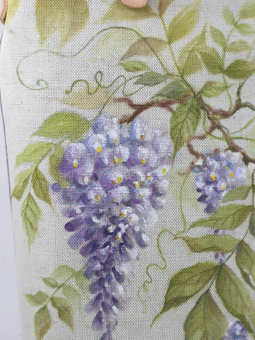 Ručne maľovaná kvetinová kabelka z ľanu "Wisteria"