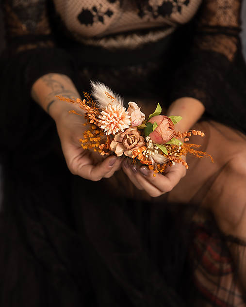 Ozdoby do vlasov - Kvetinový hrebienok "jesenný vánok" - 14958436_