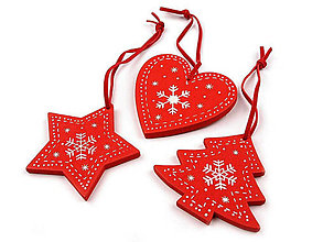 Dekorácie - Drevená vianočná dekorácia (3ks) - červená - 14959078_