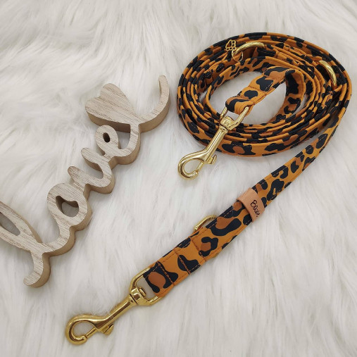  - Baxie LEO, handmade softshellové vodítko pre psa vzor leopard (2,5cm prepínacie vodítko 200cm) - 14959612_