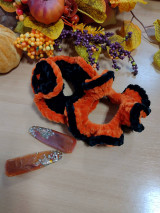 Pletené scrunchie HALLOWEEN 2KS (Oranžova+čierna+ sponky 2ks)