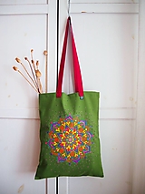 Nákupné tašky - Ekotaška maľovaná - zelená s pestrou mandalou I - 14960415_
