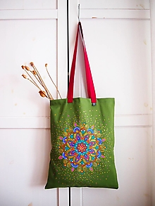 Nákupné tašky - Ekotaška maľovaná - zelená s pestrou mandalou II - 14960422_
