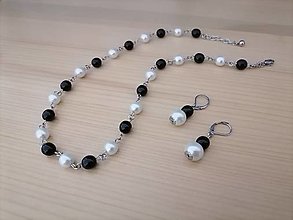 Sady šperkov - Náhrdelník + náušnice - čierno biele perly - chirurgická oceľ - 14960014_