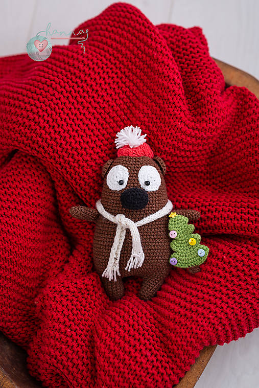 Hračky - Medvedík s jedličkou v obojstrannom bavlnenom vrecku - 14965794_