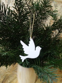 Dekorácie - Vianočná ozdoba holubica (zlatá šnúrka) - 14964267_