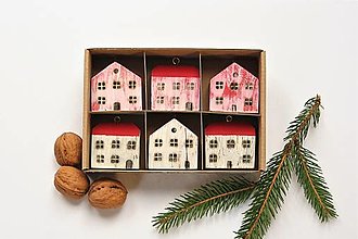 Dekorácie - Ružové a biele drevené domčeky - 6 ks - 14965224_