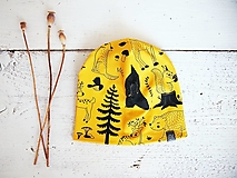 Detské čiapky - Čiapka - lesná zvieratká na žltej (47-49 cm) - 14967654_