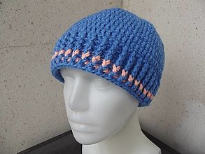 Čiapky, čelenky, klobúky - čiapka modrá s oranžovým prúžkom - 14967609_