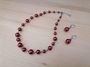 Sady šperkov - Náhrdelník + náušnice - bordové perly - chirurgická oceľ - 14967287_