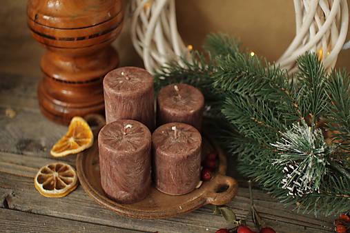 Sviečky - Mrazivé adventné sviečky (hnedé / škoricovohnedé) - 14968685_