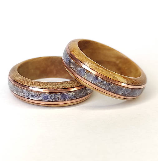 2 olivové, sodalitové a medené prstene