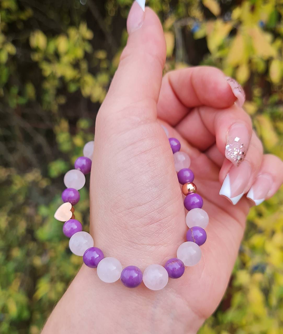 Náramok fosfosiderit a ruženín so srdiečkom