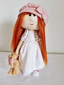 Hračky - Látková bábika nevesta Julinka s mackom - 14968895_