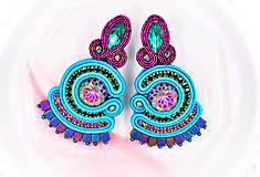 Náušnice - Soutache náušnice vo farbách páva /peacock earrings - 14969126_