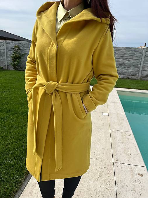 Jesenný kabát z flaušu s kašmírom- pastelovo žltá