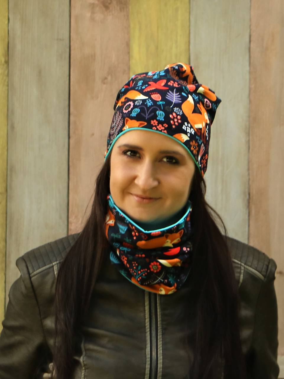 Líška navy úpletová čiapka, nákrčník alebo set