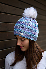 Čiapky, čelenky, klobúky - Modro-fialová čiapka s brmbolcom - 14970732_