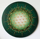 Obrazy - Mandala POSVÄTNÝ KVET ŽIVOTA (green - gold) Ø 40 cm - 14971153_
