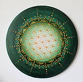 Obrazy - Mandala POSVÄTNÝ KVET ŽIVOTA (green - gold) Ø 40 cm - 14971154_