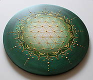 Obrazy - Mandala POSVÄTNÝ KVET ŽIVOTA (green - gold) Ø 40 cm - 14971157_