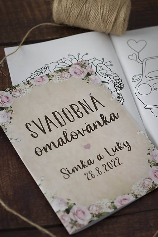 Papiernictvo - Svadobná omaľovánka - ružové kvety & béžová ❤ - 14971888_