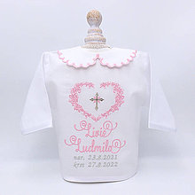 Detské oblečenie - Ružová košieľka na krst s krásnym ornamentovým srdiečkom a krížikom - 14975795_