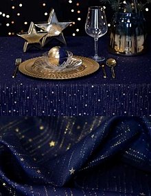 Úžitkový textil - Vianočný obrus s teflónovou úpravou(modrá so zlatou) - 14976224_